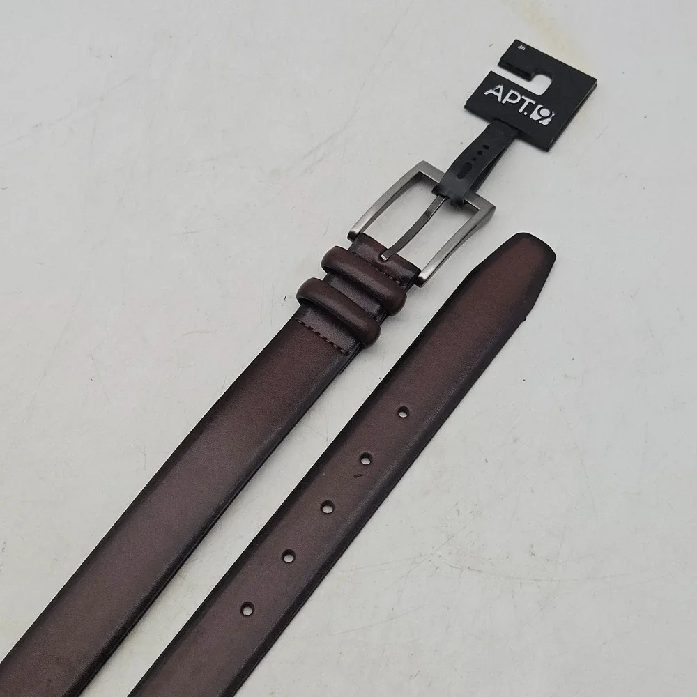 Apt. 9 Belt Brown Leather Mens 34-36 Gunmetal Buckle New